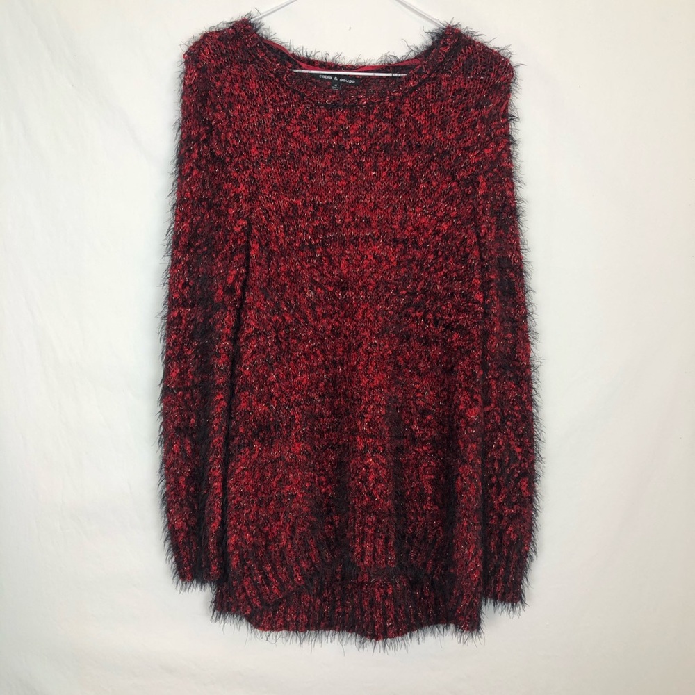 Cable & Gauge Red Black Fuzzy Sweater Size Medium